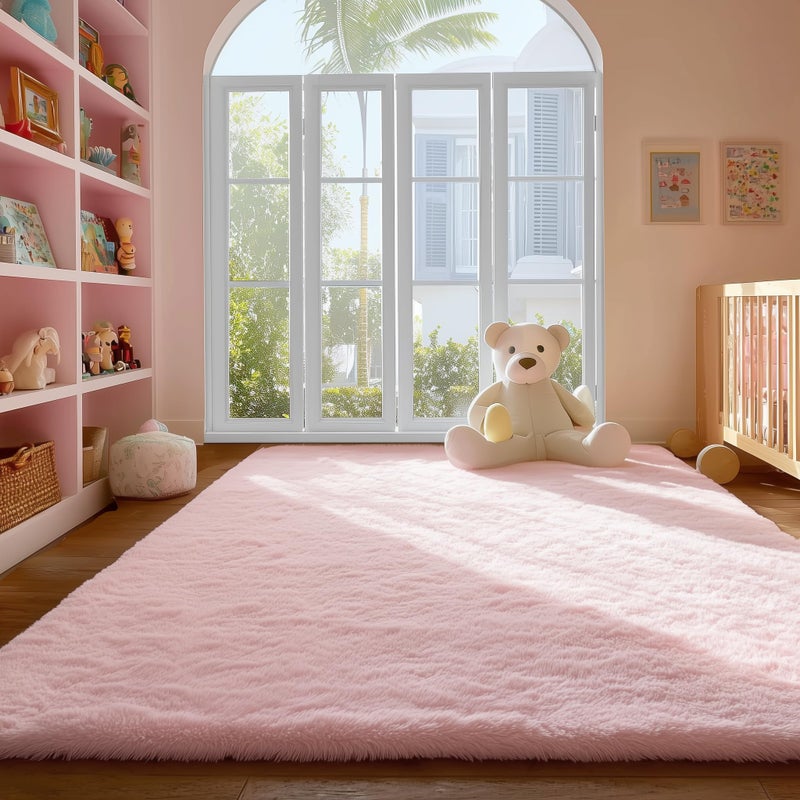 PAGISOFE Pink Fluffy Shag Machine Washable Area Rugs for Bedroom Girls 5x7,Soft Fuzzy Rugs for Living Room,Pastel Carpet Nursery Floor Kids Room Dorm Rug,Plush Soft Kids Rug for Room Decor Aesthetic - Image 3